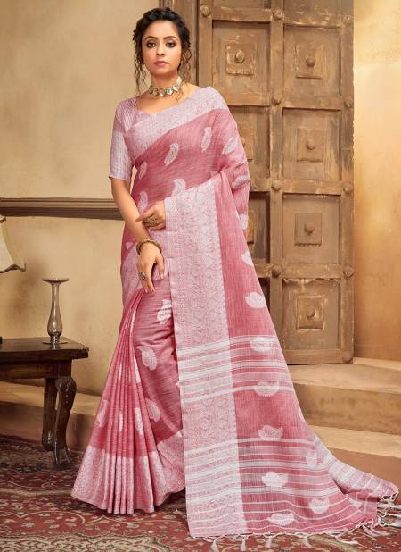 Pink ASHIKA CHIKANKARI BUTTA Cotton Linen With Resham Work Designer Saree Collection CB 03